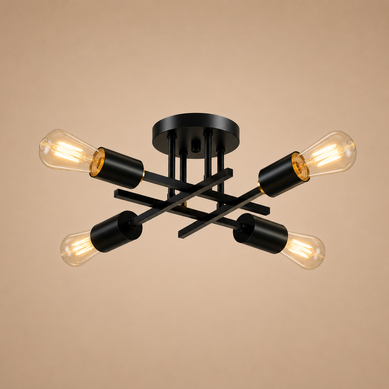 Modern Sputnik Chandelier – Semi Flush Mount Mid-Century Ceiling Light Fixture, Black &amp; Gold, 2/4/6-Light Options for Living Room, Bedroom, Dining Room