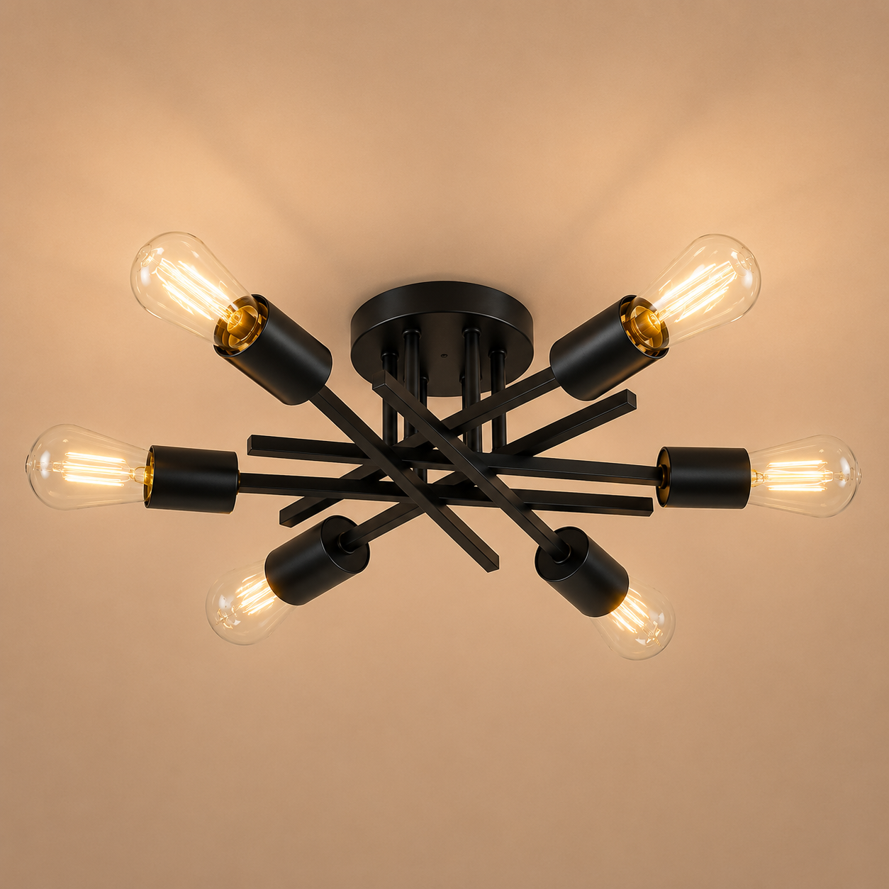 Modern Sputnik Chandelier – Semi Flush Mount Mid-Century Ceiling Light Fixture, Black &amp; Gold, 2/4/6-Light Options for Living Room, Bedroom, Dining Room