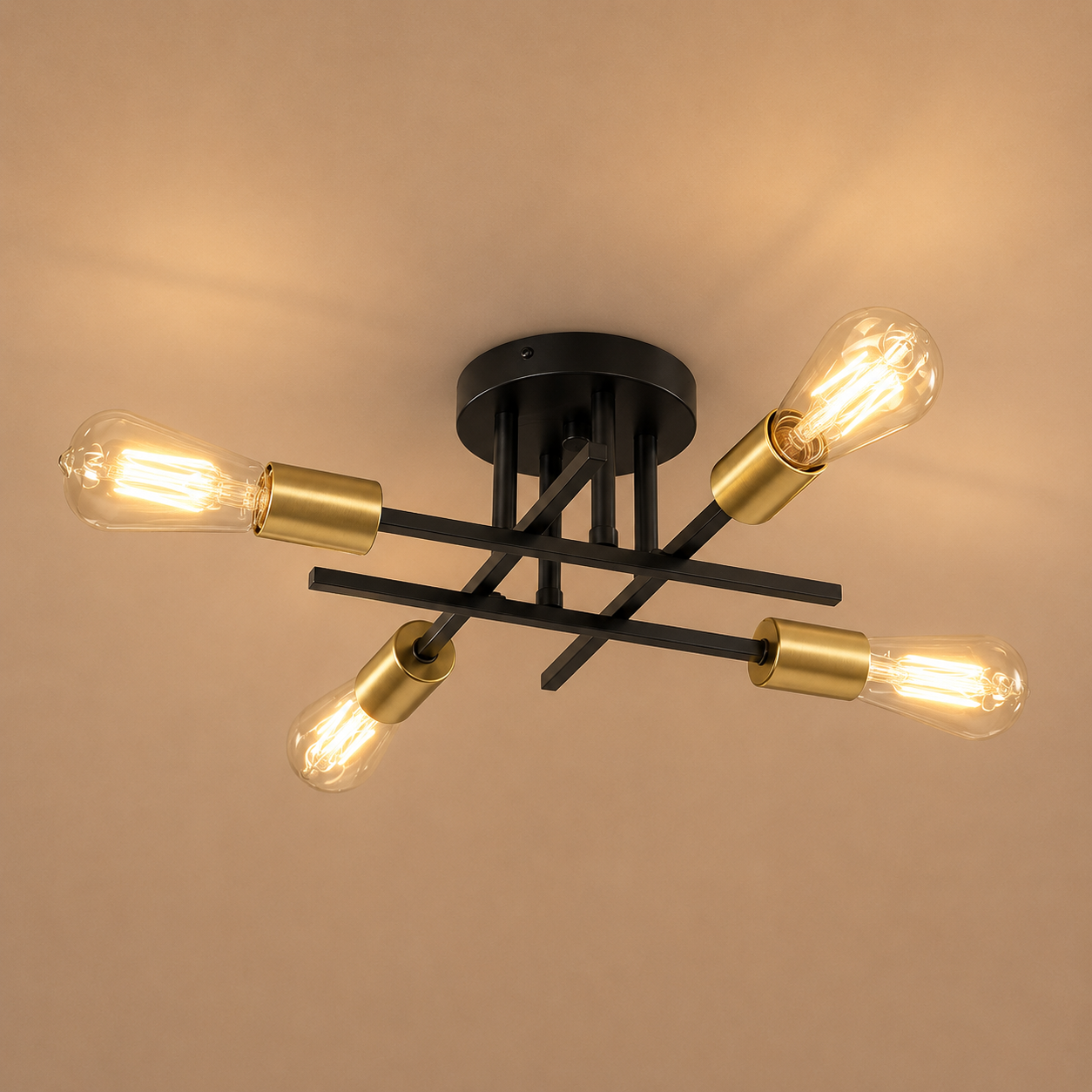 Modern Sputnik Chandelier – Semi Flush Mount Mid-Century Ceiling Light Fixture, Black &amp; Gold, 2/4/6-Light Options for Living Room, Bedroom, Dining Room