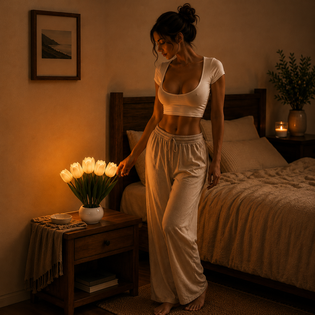 Ceramic Tulip LED Night Lamp – Rechargeable Battery Table Light, Decorative Flower Nightlight for Bedroom, Living Room, Home Decor Gift