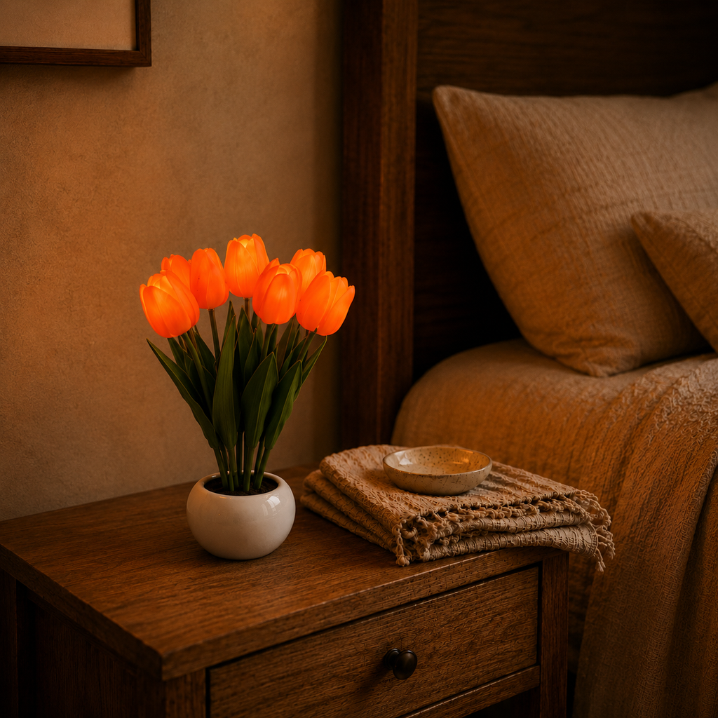 Ceramic Tulip LED Night Lamp – Rechargeable Battery Table Light, Decorative Flower Nightlight for Bedroom, Living Room, Home Decor Gift