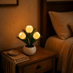 Ceramic Tulip LED Night Lamp – Rechargeable Battery Table Light, Decorative Flower Nightlight for Bedroom, Living Room, Home Decor Gift